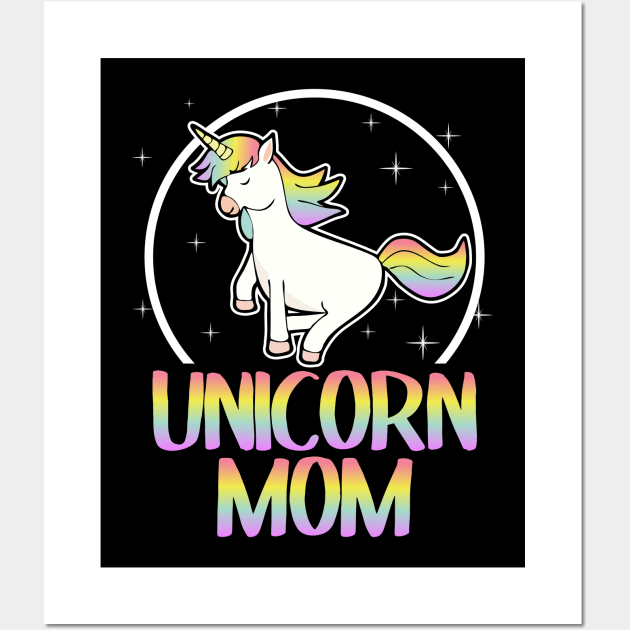Unicorn Mom Sweet Retro Colorful Gift Party Rainbow Wall Art by Kuehni